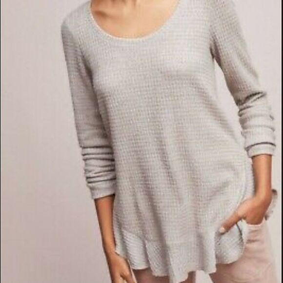 ✨ Anthropologie Saturday Sunday Wendy Waffle Knit Thermal Top Ruffle Wrap✨ - Picture 1 of 9